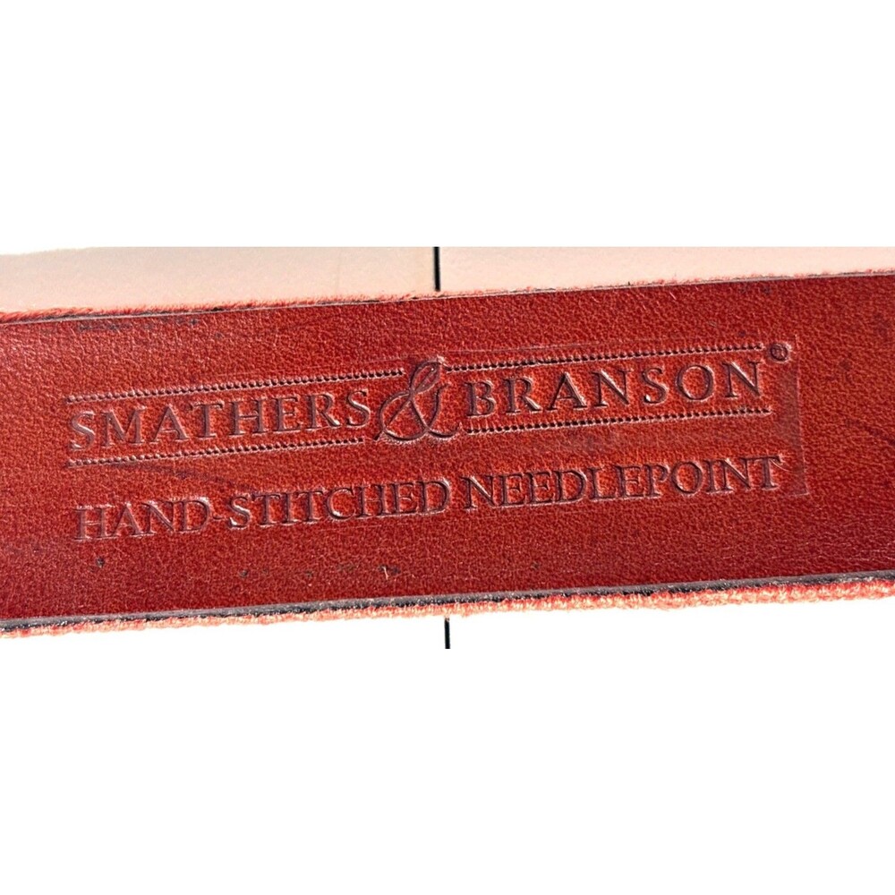 Smathers & Branson Hand Stitched Needlepoint Belt Blue Fish Red Canvas Size 38